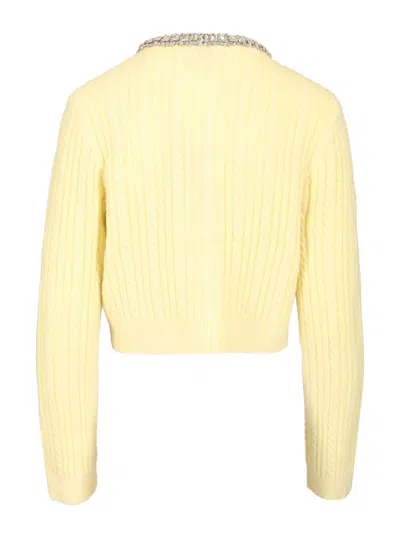 Self-portrait Crystal-embellished Cable-knit Cardigan In Yellow