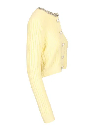 Self-portrait Crystal-embellished Cable-knit Cardigan In Yellow