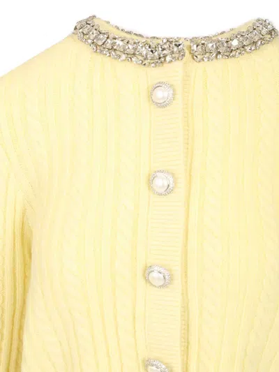 Self-portrait Crystal-embellished Cable-knit Cardigan In Yellow