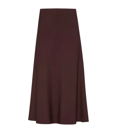 Brunello Cucinelli Women Bordeaux Midi Skirt With High Waist And Flared Hem In Wool Blend Woman In Brown