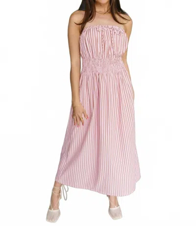Her Entire Name Says Grace Kara Stripe Strapless Midi Dress In Pink/camel In Multi