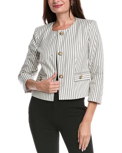 T Tahari Button Front Cropped Jacket In White