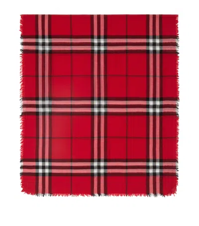 Burberry Reversible Check Wool Silk Scarf In Red