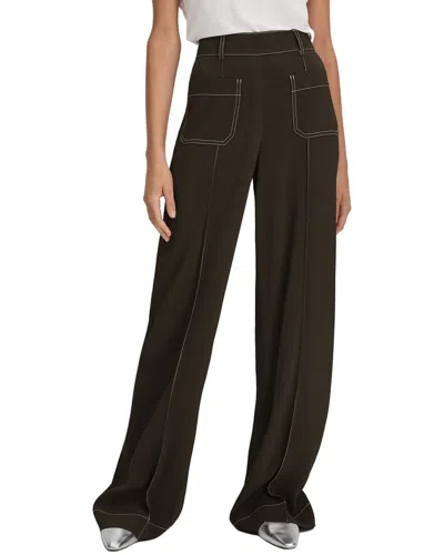 Reiss Kylie Contrast Stitch Detail Wide Leg Trouser In Black
