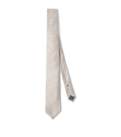 Brunello Cucinelli Silk Chevron Stripe Tie In Neutral