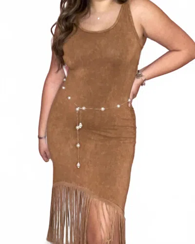 T Party Camilla Fringe Dress In Brown In Brown