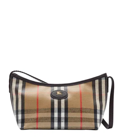 Burberry Womens Sand Mini Highlands Waxed-cotton Baguette Shoulder Bag In Brown