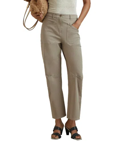 Reiss Olive Cotton Blend Barrel Leg Trousers In Neutral