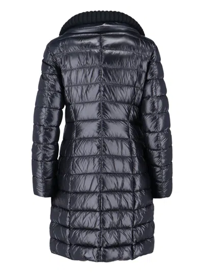 Herno Long Navy Puffer Jacket With Removable Ribbed Collar In Multi