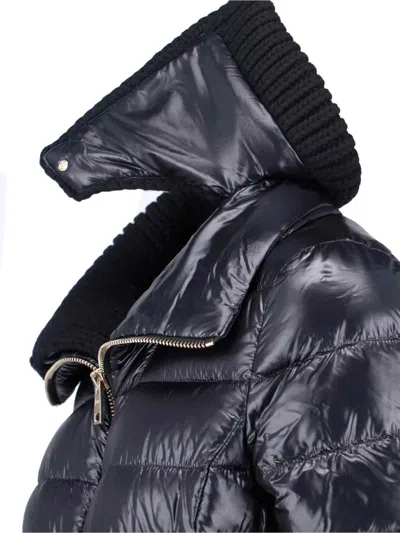 Herno Long Navy Puffer Jacket With Removable Ribbed Collar In Multi