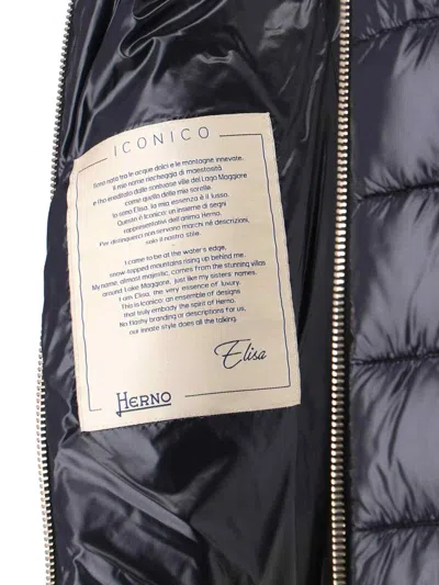 Herno Long Navy Puffer Jacket With Removable Ribbed Collar In Multi