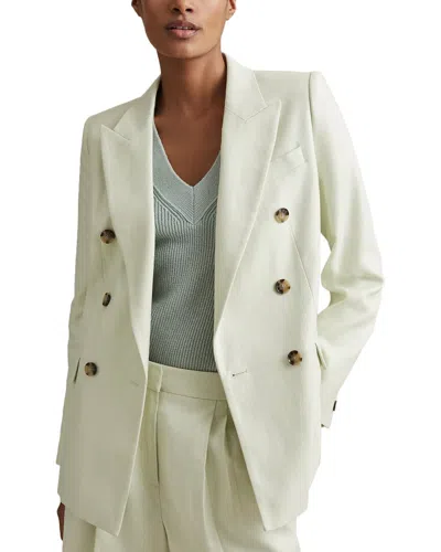 Reiss White Double-breasted Twill Suit Blazer With Wool In White