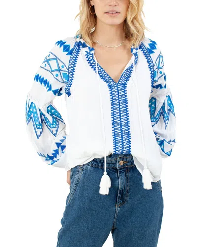 Hale Bob Terra Embroidered Top In White And Blue In Blue