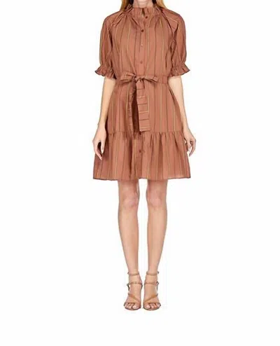 Jade Button Front Flounce Dress In Brown Stripe In Brown