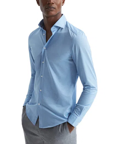 Reiss Soft Blue Cutaway Collar Jersey Slim Fit Shirt In Blue