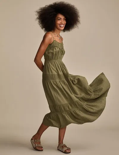 Lucky Brand Clip Dot Cotton Tiered Maxi Dress In Green