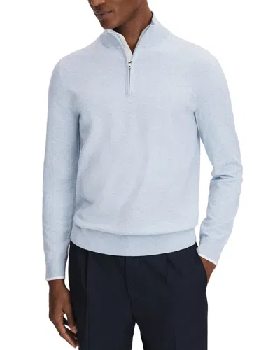 Reiss Soft Blue Melange Cotton Blend Half-zip Funnel Neck Jumper In Blue