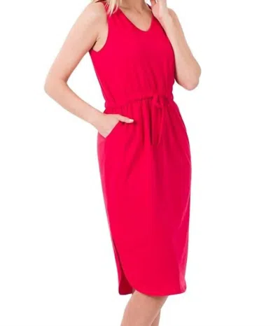 Zenana Drawstring Waist Curved Hem Dress In Ruby In Red
