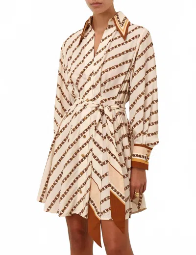 Zimmermann Tuck Shirt Mini Dress In Cream Chain In Neutral