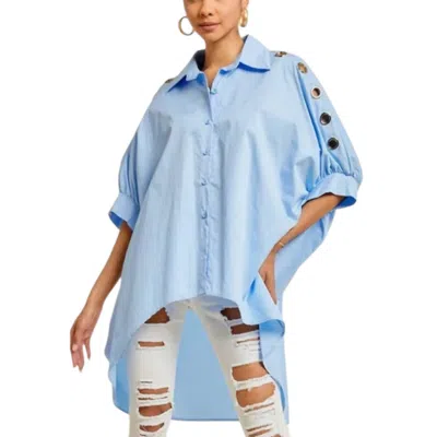 Qmp Moda Skyline Statement Button-up Shirt In Soft Sky Blue In Multi