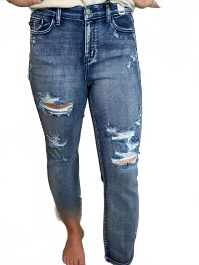 Judy Blue High Rise Destroyed Boyfriend Jeans In Medium Wash In Blue