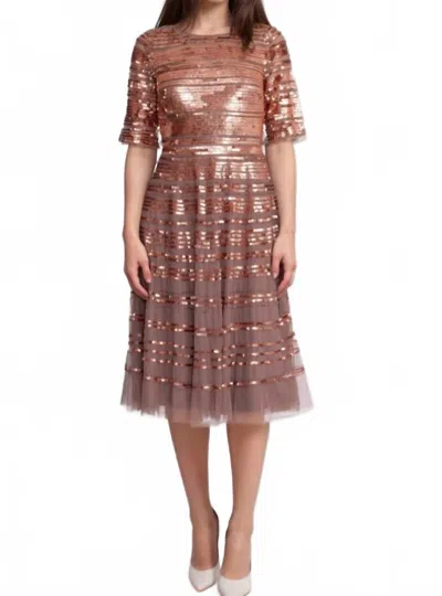 Johnny Was Beaded Mesh Sequin Dress In Sepia In Brown