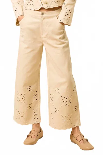 Lalavon Sundrenched Eyelet Trouser Pants In Beige In Brown