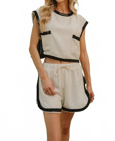 Callie Mac Emery Drawstring Shorts In Cream/ Black In Neutral