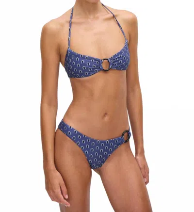 Matteau Ring Embellished Floral-print Recycled Halterneck Bikini Top In Blue