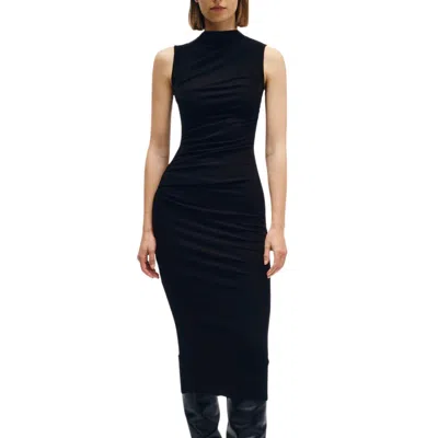 Enza Costa Silk Ribbed Sleeveless Twist Midi Dress In Black