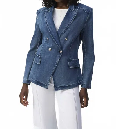 Joseph Ribkoff Stretch Denim Double-breasted Blazer In Medium Blue In Blue