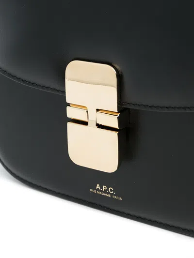 Apc A.p.c. Compact Black Calf Leather Shoulder Bag With Adjustable Strap In Black