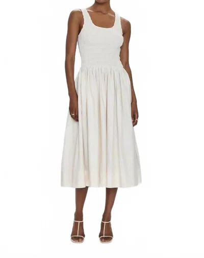 Pistola Alessia Smocked Drop-waist Stretch Cotton Midi Dress In White