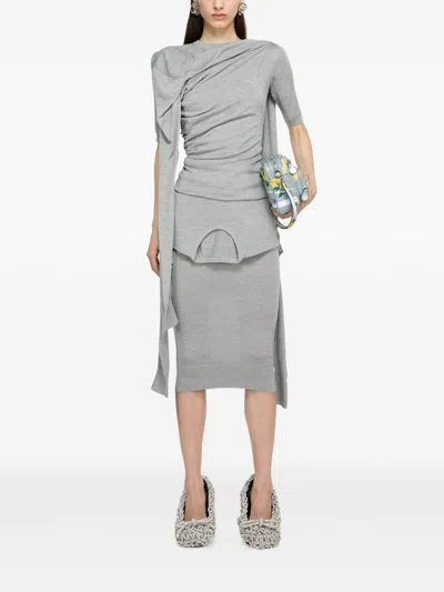 Acne Studios Deconstructed Silk Skirt In Gray