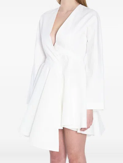 Alaïa Asym Belt Dress In Poplin In White