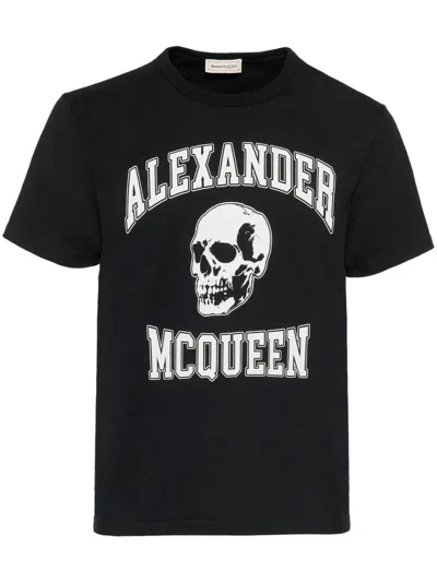 Alexander Mcqueen Men Cotton T-shirt With Logo In Black
