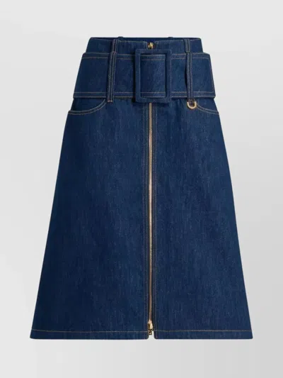 Patou Midi Skirt With Zip And Belt In Blue