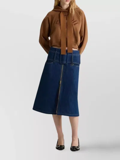 Patou Midi Skirt With Zip And Belt In Blue