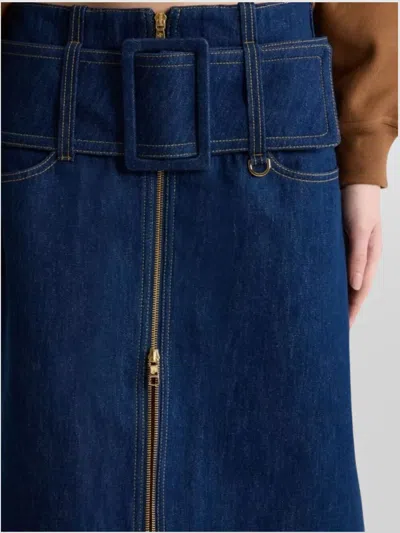 Patou Midi Skirt With Zip And Belt In Blue