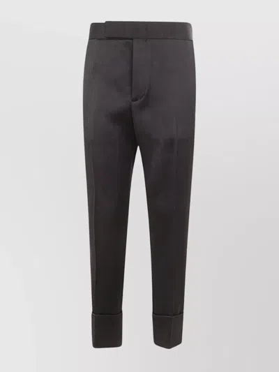 Sapio Satin Trousers With Belt Loops And Cuffed Hem In Black