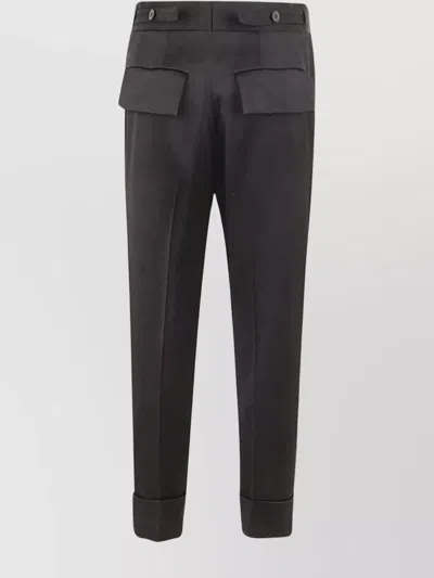 Sapio Satin Trousers With Belt Loops And Cuffed Hem In Black