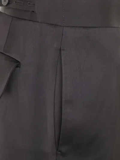 Sapio Satin Trousers With Belt Loops And Cuffed Hem In Black