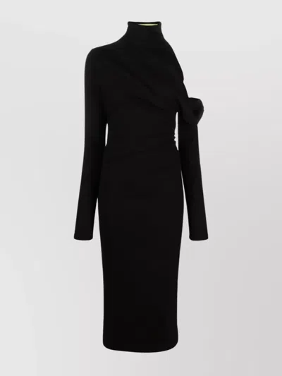 Gauge81 One Shoulder Midi Dress With Ruched Detailing In Black