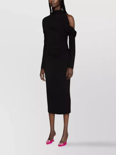 Gauge81 One Shoulder Midi Dress With Ruched Detailing In Black