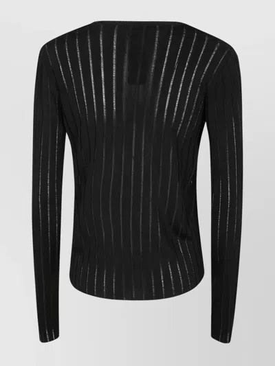 Sapio Sheer Striped V-neck Knit Sweater In Black