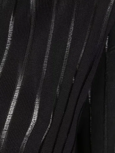 Sapio Sheer Striped V-neck Knit Sweater In Black