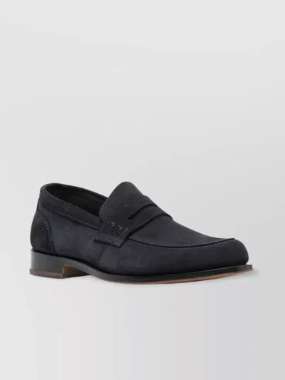 Tricker's Deep Navy Suede Moccasin With Rubber Sole In Black