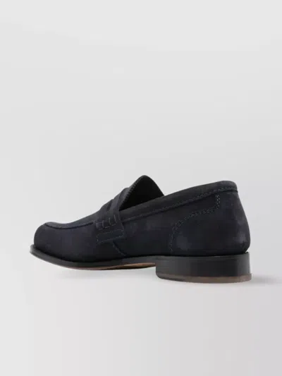 Tricker's Deep Navy Suede Moccasin With Rubber Sole In Black