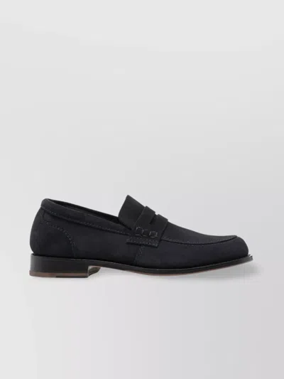 Tricker's Deep Navy Suede Moccasin With Rubber Sole In Black