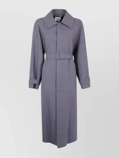 Semicouture Waist Belted Trench Coat In Blue